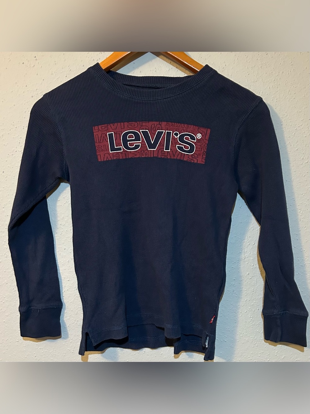 Levi's Boys S Navy Waffle Knit Thermal Logo Shirt
